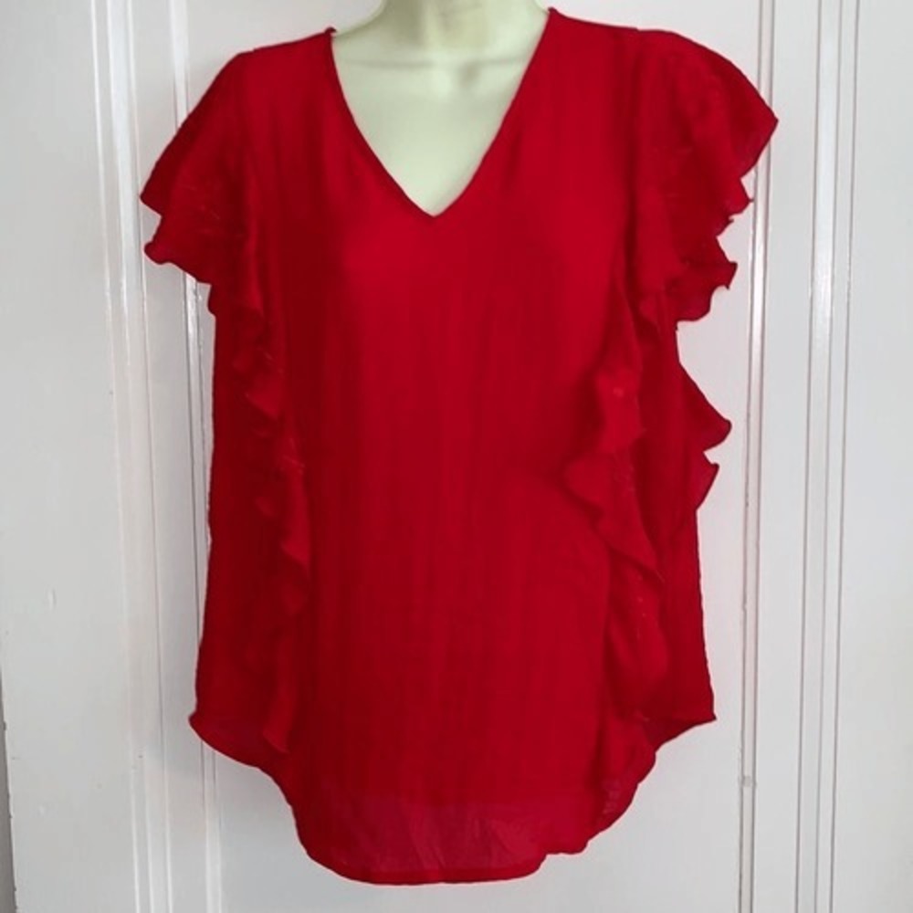 NWT Liz Claiborne red ruffled summer blouse